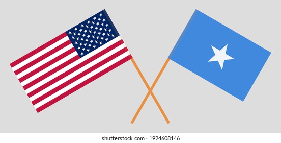 Crossed flags of the USA and Somalia. Official colors. Correct proportion
