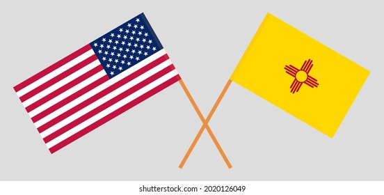 Crossed flags of the USA and the State of New Mexico. Official colors. Correct proportion