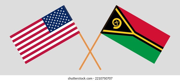 Banderas cruzadas de Estados Unidos y Vanuatu. Colores oficiales. Proporción correcta. Ilustración del vector
