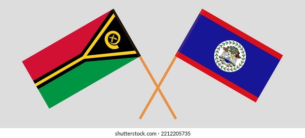 Banderas cruzadas de Vanuatu y Belice. Colores oficiales. Proporción correcta. Ilustración del vector
