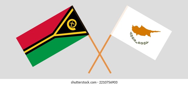 Gekreuzte Flaggen von Vanuatu und Zypern. Offizielle Farben. Richtiger Anteil. Vektorgrafik
