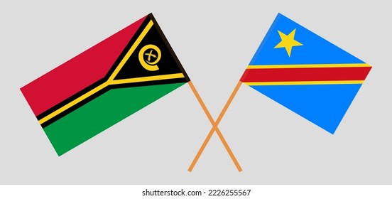 Banderas cruzadas de Vanuatu y la República Democrática del Congo. Colores oficiales. Proporción correcta. Ilustración del vector

