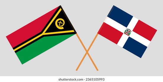 Crossed flags of Vanuatu and Dominican Republic. Official colors. Correct proportion. Vector illustration
