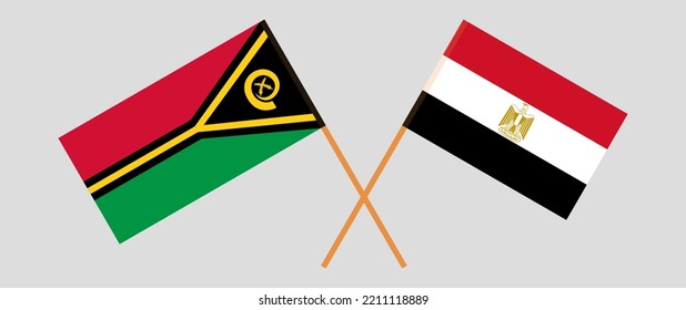 Crossed flags of Vanuatu and Egypt. Official colors. Correct proportion. Vector illustration
