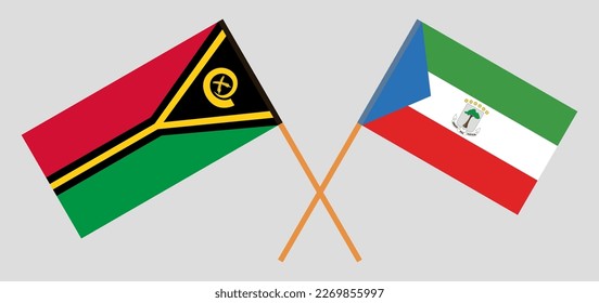 Banderas cruzadas de Vanuatu y Guinea Ecuatorial. Colores oficiales. Proporción correcta. Ilustración del vector