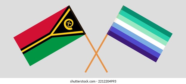Crossed flags of Vanuatu and gay men pride. Official colors. Correct proportion. Vector illustration

