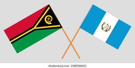 Crossed flags of Vanuatu and Guatemala. Official colors. Correct proportion. Vector illustration
