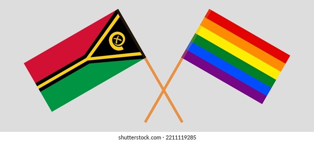 Crossed flags of Vanuatu and LGBTQ. Official colors. Correct proportion. Vector illustration
