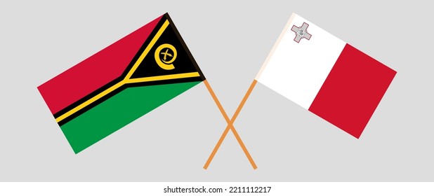Banderas cruzadas de Vanuatu y Malta. Colores oficiales. Proporción correcta. Ilustración del vector
