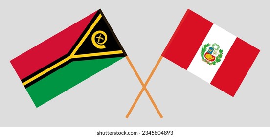 Crossed flags of Vanuatu and Peru. Official colors. Correct proportion. Vector illustration
