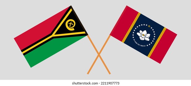 Crossed flags of Vanuatu and The State of Mississippi. Official colors. Correct proportion. Vector illustration
