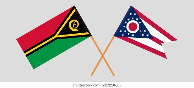 Banderas cruzadas de Vanuatu y el Estado de Ohio. Colores oficiales. Proporción correcta. Ilustración del vector
