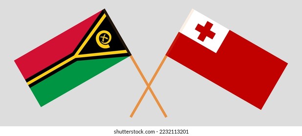 Banderas cruzadas de Vanuatu y Tonga. Colores oficiales. Proporción correcta. Ilustración del vector
