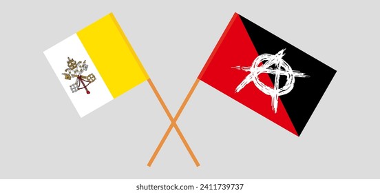 Crossed flags of Vatican and anarchy. Official colors. Correct proportion. Vector illustration
