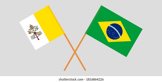 Crossed flags of Vatican and Brazil