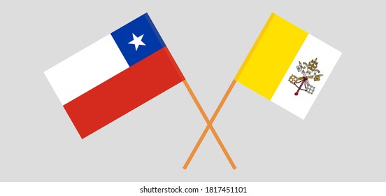 Crossed flags of Vatican and Chile