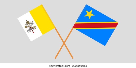 Crossed flags of Vatican and Democratic Republic of the Congo. Official colors. Correct proportion. Vector illustration
