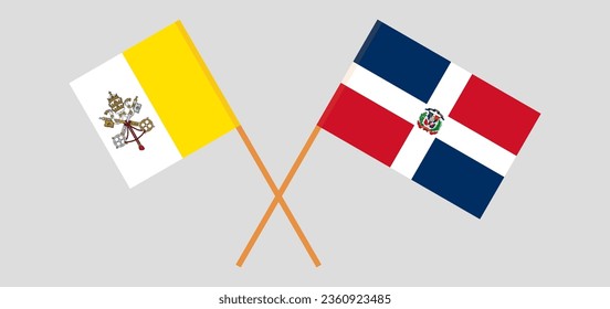 Crossed flags of Vatican and Dominican Republic. Official colors. Correct proportion. Vector illustration
