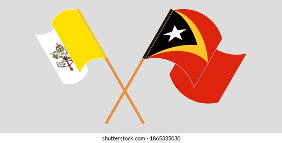 Banderas cruzadas del Vaticano y Timor Oriental
