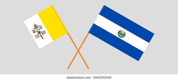 Crossed flags of Vatican and El Salvador. Official colors. Correct proportion. Vector illustration
