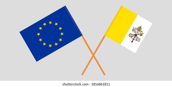 Crossed flags of Vatican and the EU