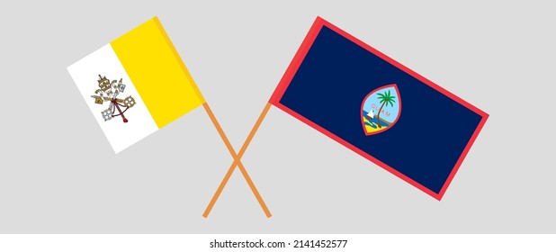 Crossed flags of Vatican and Guam. Official colors. Correct proportion. Vector illustration
