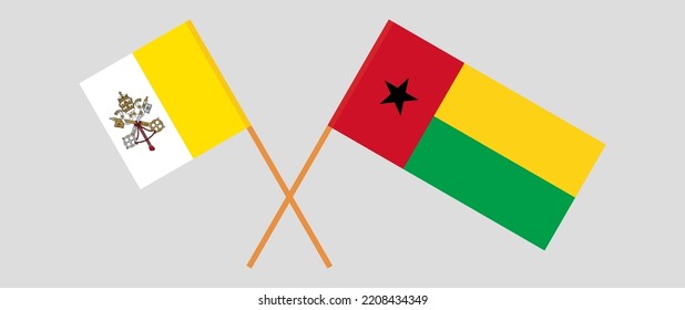 Crossed flags of Vatican and Guinea-Bissau. Official colors. Correct proportion. Vector illustration
