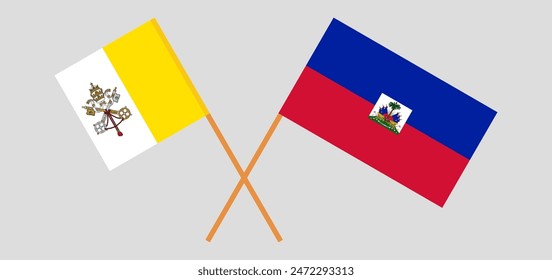 Crossed flags of Vatican and Haiti. Official colors. Correct proportion. Vector illustration
