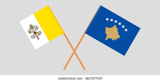 Crossed flags of Vatican and Kosovo