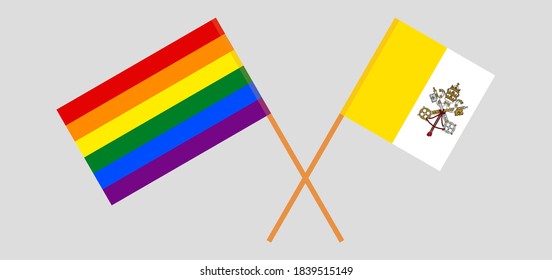 Crossed flags of Vatican and LGBTQ