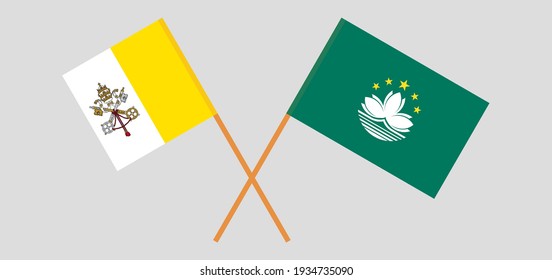 Crossed flags of Vatican and Macau. Official colors. Correct proportion