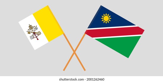 Gekreuzte Flaggen von Vatikan und Namibia. Offizielle Farben. Richtiger Anteil
