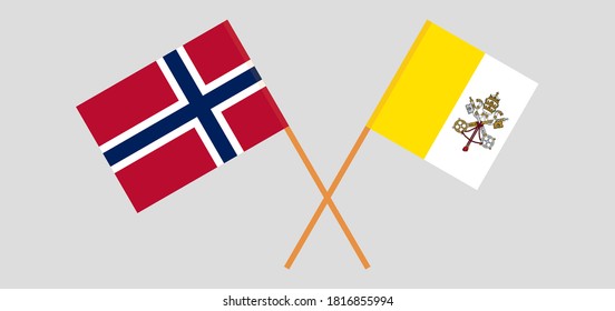 Crossed flags of Vatican and Norway