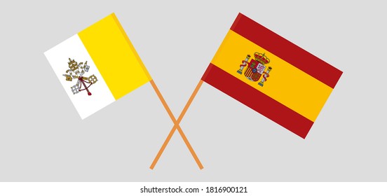 Crossed flags of Vatican and Spain