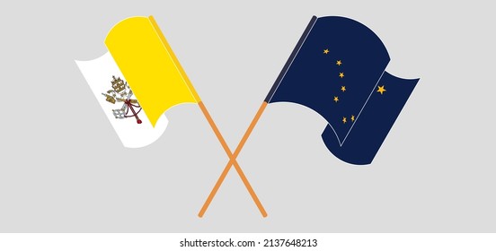 Crossed flags of Vatican and the State of Alaska. Official colors. Correct proportion. Vector illustration
