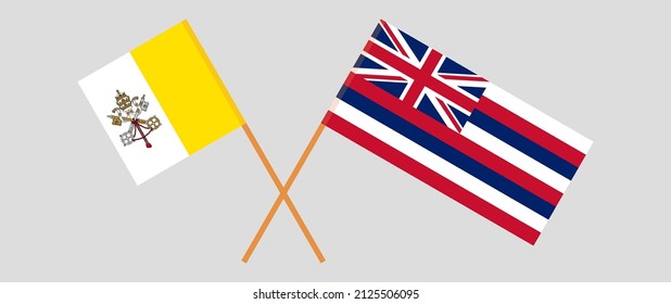 Crossed flags of Vatican and The State Of Hawaii. Official colors. Correct proportion. Vector illustration

