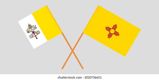 Crossed flags of Vatican and the State of New Mexico. Official colors. Correct proportion