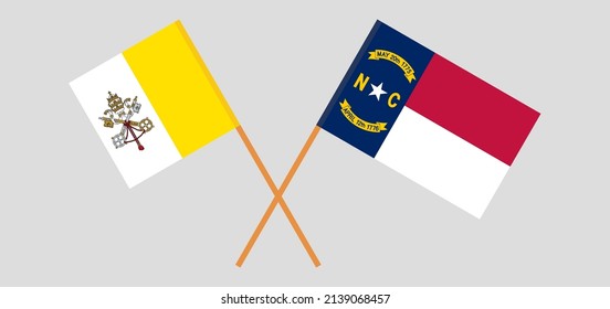Crossed flags of Vatican and The State of North Carolina. Official colors. Correct proportion. Vector illustration
