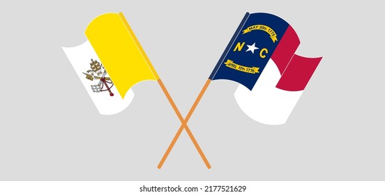 Crossed flags of Vatican and The State of North Carolina. Official colors. Correct proportion. Vector illustration
