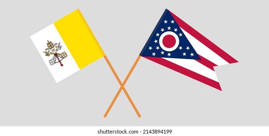 Crossed flags of Vatican and the State of Ohio. Official colors. Correct proportion. Vector illustration
