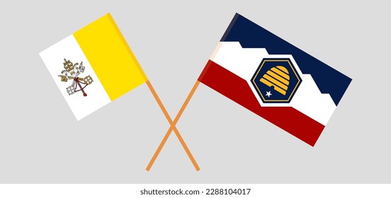 Crossed flags of Vatican and The State of Utah. Official colors. Correct proportion. Vector illustration
