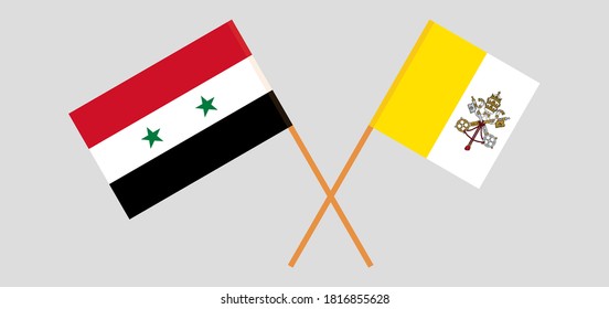 Crossed flags of Vatican and Syria