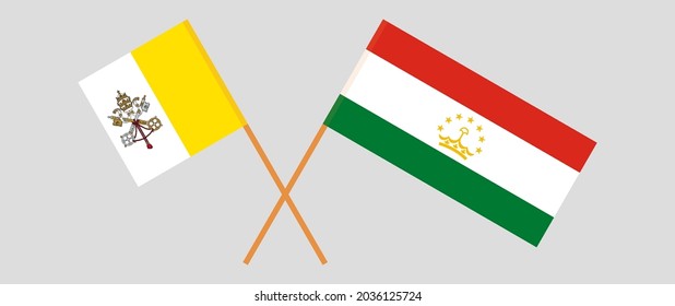 Crossed flags of Vatican and Tajikistan. Official colors. Correct proportion