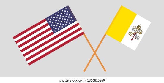 Crossed flags of Vatican and the USA