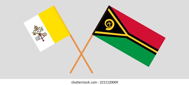 Crossed flags of Vatican and Vanuatu. Official colors. Correct proportion. Vector illustration
