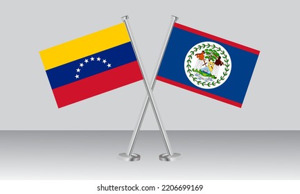 Crossed flags of Venezuela and Belize. Official colors. Correct proportion. Banner design