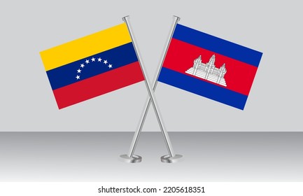 Crossed flags of Venezuela and Cambodia. Official colors. Correct proportion. Banner design