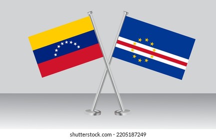 Crossed flags of Venezuela and CAPE VERDE. Official colors. Correct proportion. Banner design