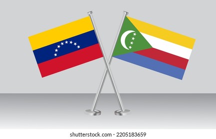 Crossed flags of Venezuela and Comoros. Official colors. Correct proportion. Banner design