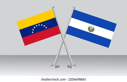 Crossed flags of Venezuela and El Salvador. Official colors. Correct proportion. Banner design